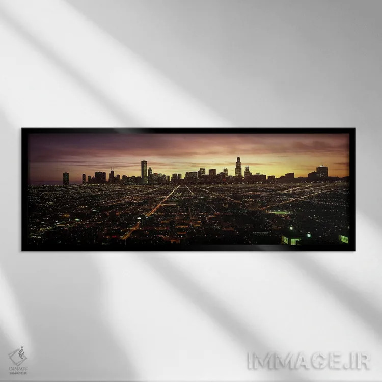 تابلو دکوراتیو High angle view of a city at night, Chicago, Cook Count… اثر پانورامیک ایمجز - نمای قابدار مشکی