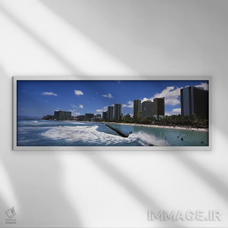 تابلو دکوراتیو Waikiki Beach, Honolulu, Oahu, Hawaii, USA,ساختمان ها د… اثر پانورامیک ایمجز - نمای قابدار سفید