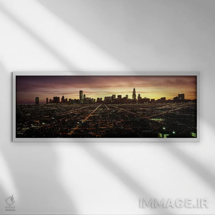 تابلو دکوراتیو High angle view of a city at night, Chicago, Cook Count… اثر پانورامیک ایمجز - نمای قابدار سفید