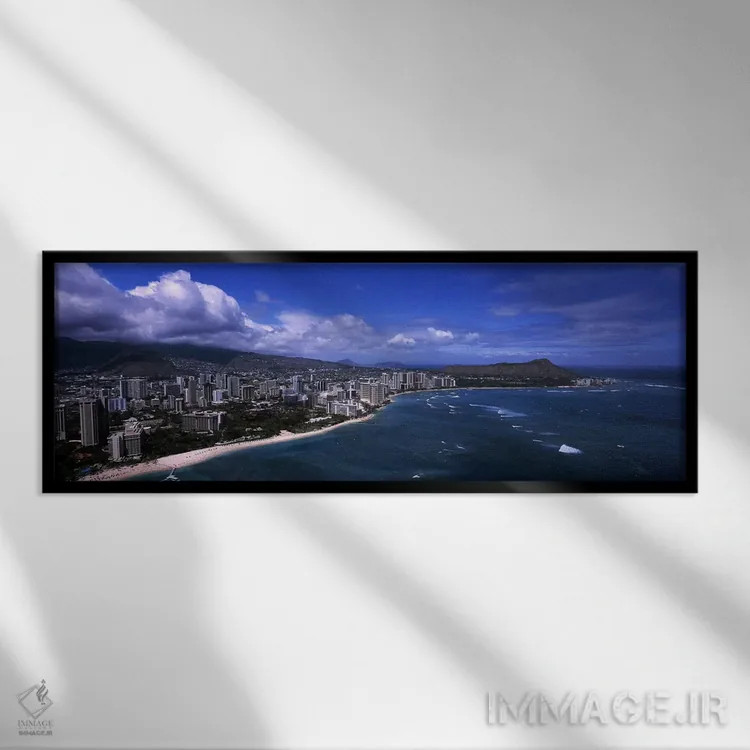 تابلو دکوراتیو Waikiki Beach, Honolulu, Oahu, Hawaii, USA #2,ساختمان ه… اثر پانورامیک ایمجز - نمای قابدار مشکی