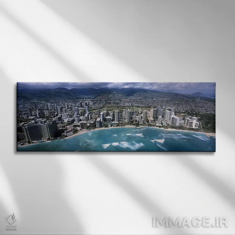 تابلو دکوراتیو Waikiki Beach, Honolulu, Oahu, Hawaii, USA,نمای هوایی ا… اثر پانورامیک ایمجز - نمای روبهرو روی دیوار