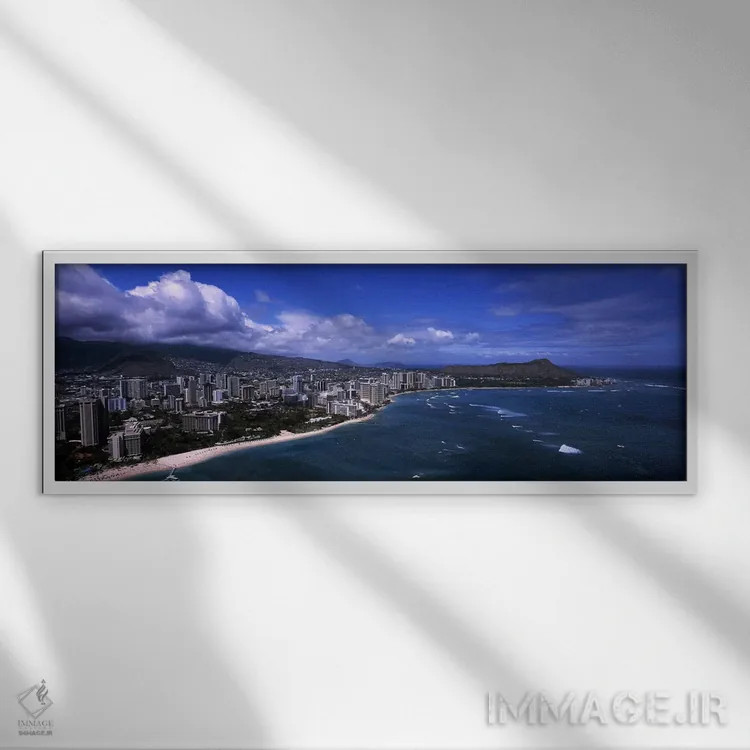 تابلو دکوراتیو Waikiki Beach, Honolulu, Oahu, Hawaii, USA #2,ساختمان ه… اثر پانورامیک ایمجز - نمای قابدار سفید