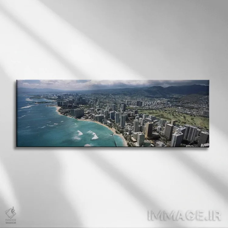 تابلو دکوراتیو Waikiki Beach, Honolulu, Oahu, Hawaii, USA,نمای هوایی س… اثر پانورامیک ایمجز - نمای روبهرو روی دیوار