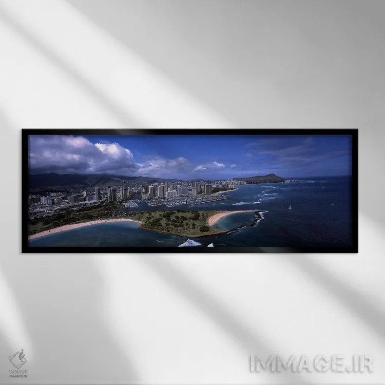 تابلو دکوراتیو Ala Moana Beach Park, Waikiki Beach, Honolulu, Oahu, Ha… اثر پانورامیک ایمجز - نمای قابدار مشکی