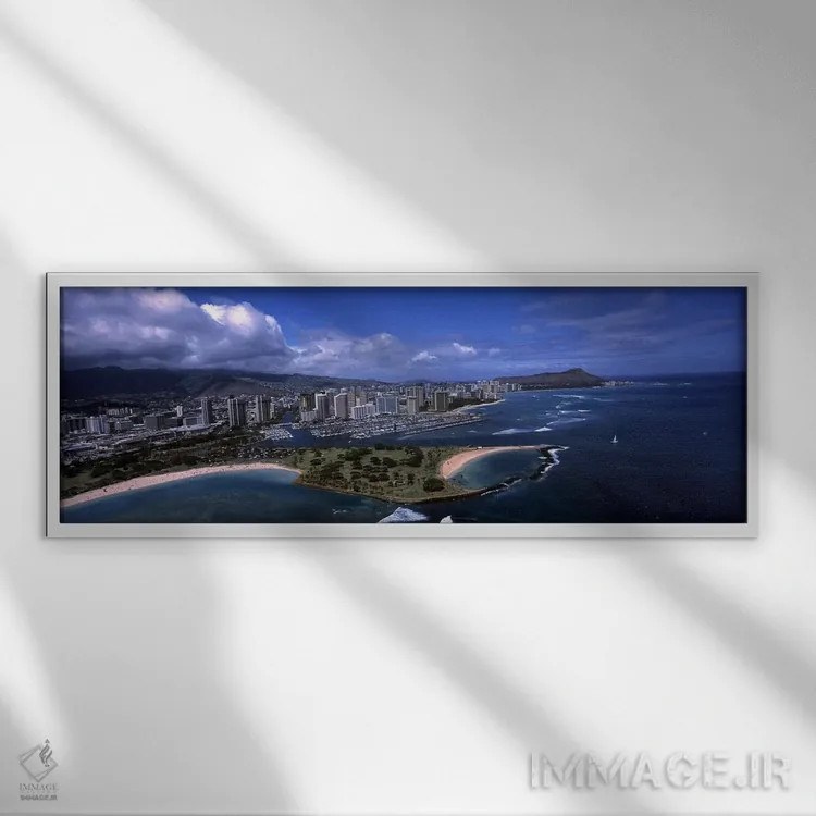 تابلو دکوراتیو Ala Moana Beach Park, Waikiki Beach, Honolulu, Oahu, Ha… اثر پانورامیک ایمجز - نمای قابدار سفید