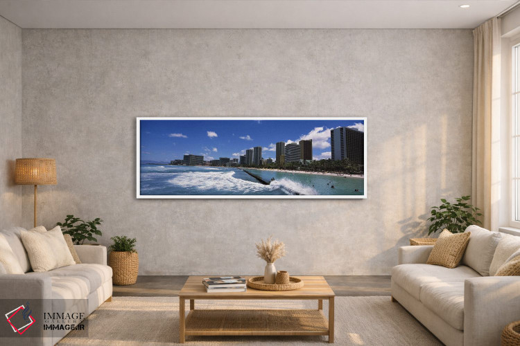 تابلو دکوراتیو Waikiki Beach, Honolulu, Oahu, Hawaii, USA,ساختمان ها د… اثر پانورامیک ایمجز - D2W