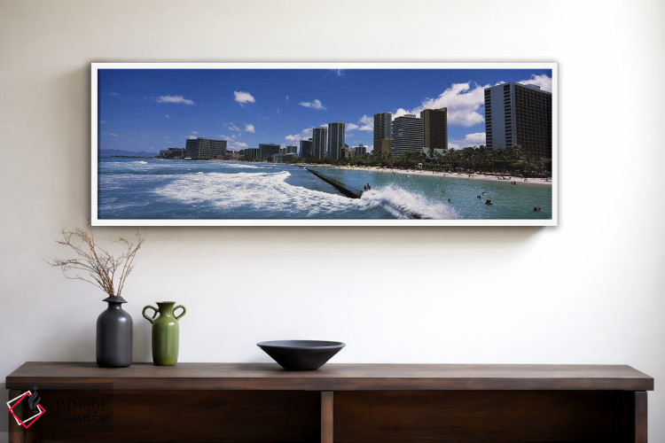 تابلو دکوراتیو Waikiki Beach, Honolulu, Oahu, Hawaii, USA,ساختمان ها د… اثر پانورامیک ایمجز - D1W