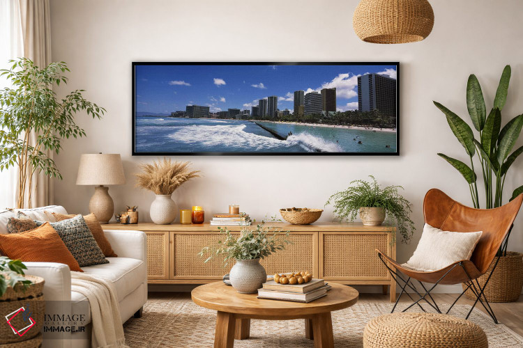 تابلو دکوراتیو Waikiki Beach, Honolulu, Oahu, Hawaii, USA,ساختمان ها د… اثر پانورامیک ایمجز - D4B