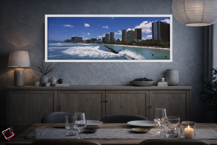 تابلو دکوراتیو Waikiki Beach, Honolulu, Oahu, Hawaii, USA,ساختمان ها د… اثر پانورامیک ایمجز - D3W