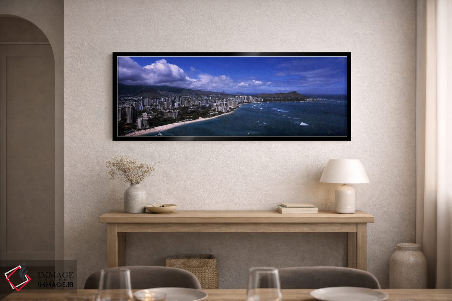 تابلو دکوراتیو Waikiki Beach, Honolulu, Oahu, Hawaii, USA #2,ساختمان ه… اثر پانورامیک ایمجز - D2B