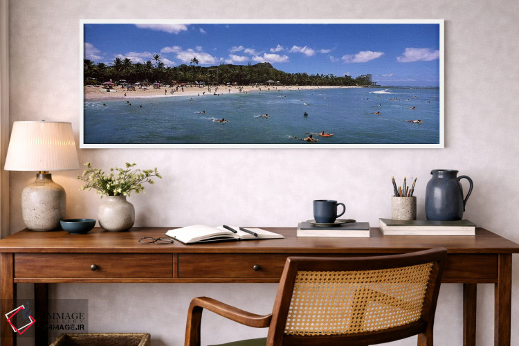 تابلو دکوراتیو Waikiki Beach, Honolulu, Oahu, Hawaii, USA,گردشگران در… اثر پانورامیک ایمجز - D1W