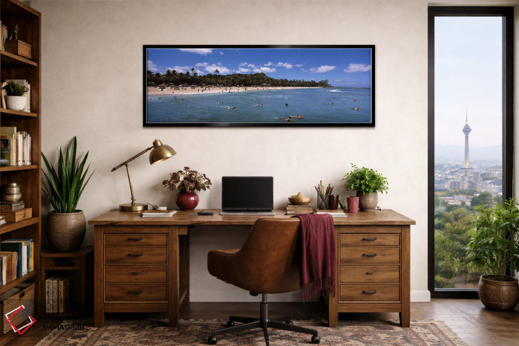تابلو دکوراتیو Waikiki Beach, Honolulu, Oahu, Hawaii, USA,گردشگران در… اثر پانورامیک ایمجز - D3B
