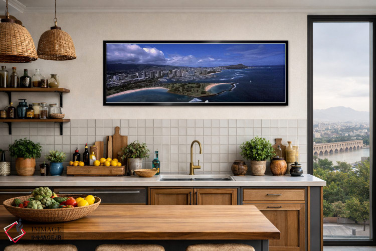 تابلو دکوراتیو Ala Moana Beach Park, Waikiki Beach, Honolulu, Oahu, Ha… اثر پانورامیک ایمجز - D3B