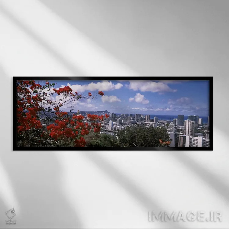 تابلو دکوراتیو Honolulu, Oahu, Hawaii, USA #2,نمای بالا از منظره شهری… اثر پانورامیک ایمجز - نمای قابدار مشکی