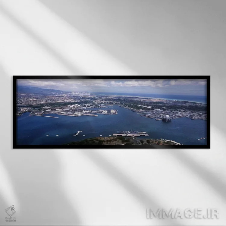 تابلو دکوراتیو Pearl Harbor, Honolulu, Oahu, Hawaii, USA,نمای هوایی بن… اثر پانورامیک ایمجز - نمای قابدار مشکی