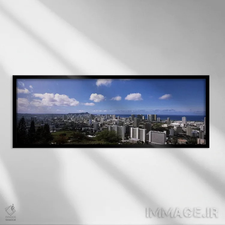 تابلو دکوراتیو Honolulu, Oahu, Hawaii, USA #3,نمای بالا از منظره شهری… اثر پانورامیک ایمجز - نمای قابدار مشکی