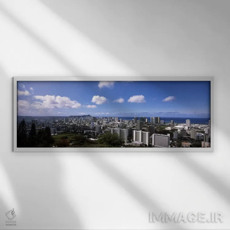 تابلو دکوراتیو Honolulu, Oahu, Hawaii, USA #3,نمای بالا از منظره شهری… اثر پانورامیک ایمجز - نمای قابدار سفید