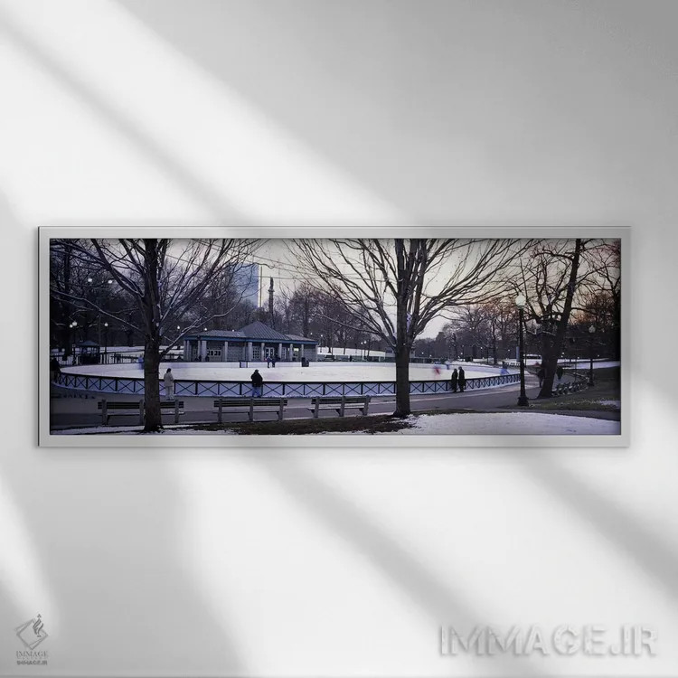 تابلو دکوراتیو Frog Pond Skating Rink, Boston Common, Boston, Suffolk… اثر پانورامیک ایمجز - نمای قابدار سفید