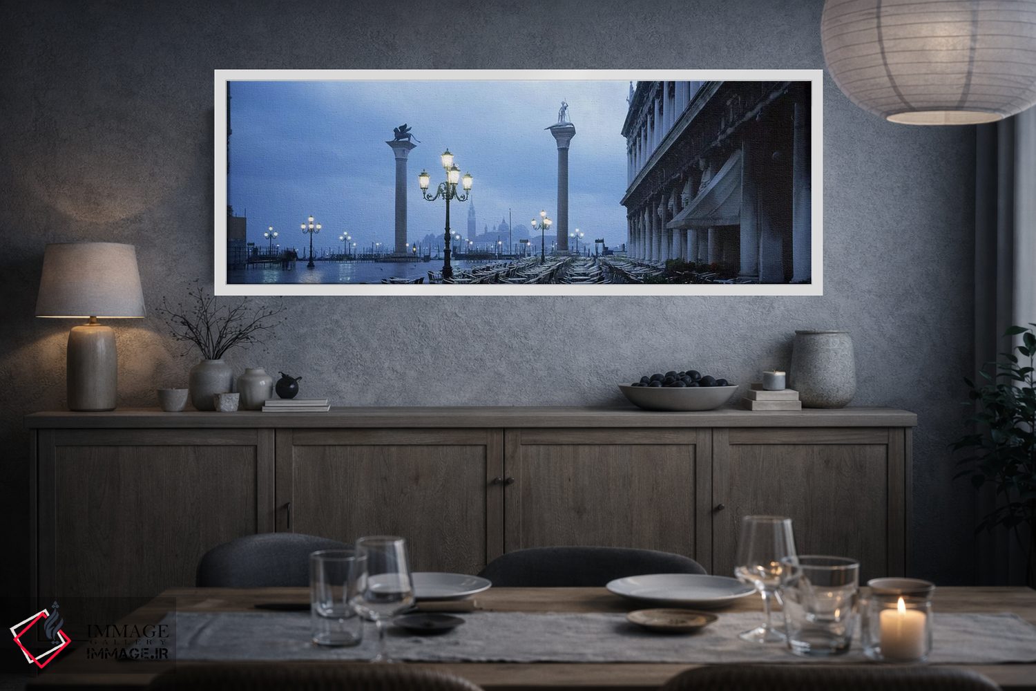 تابلو دکوراتیو Venice, Italy,ستون های سنت تئودور و شیر ونیز با کلیسای… اثر پانورامیک ایمجز - D3W