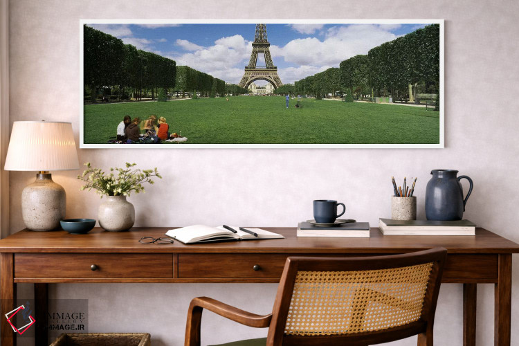 تابلو دکوراتیو Eiffel Tower, Paris, Ile-de-France, France,گردشگران نشس… اثر پانورامیک ایمجز - D1W