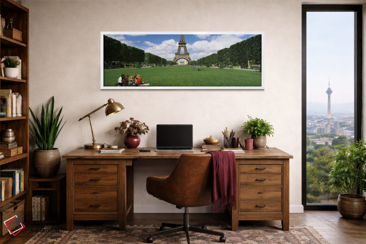 تابلو دکوراتیو Eiffel Tower, Paris, Ile-de-France, France,گردشگران نشس… اثر پانورامیک ایمجز - D2W