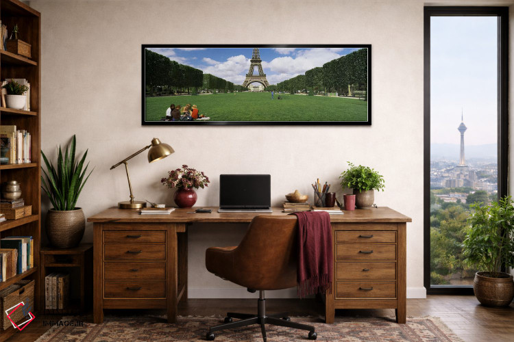 تابلو دکوراتیو Eiffel Tower, Paris, Ile-de-France, France,گردشگران نشس… اثر پانورامیک ایمجز - D3B