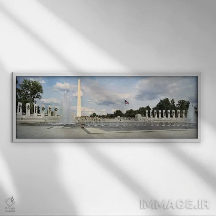 تابلو دکوراتیو National World War II Memorial, Washington Monument, Wa… اثر پانورامیک ایمجز - نمای قابدار سفید