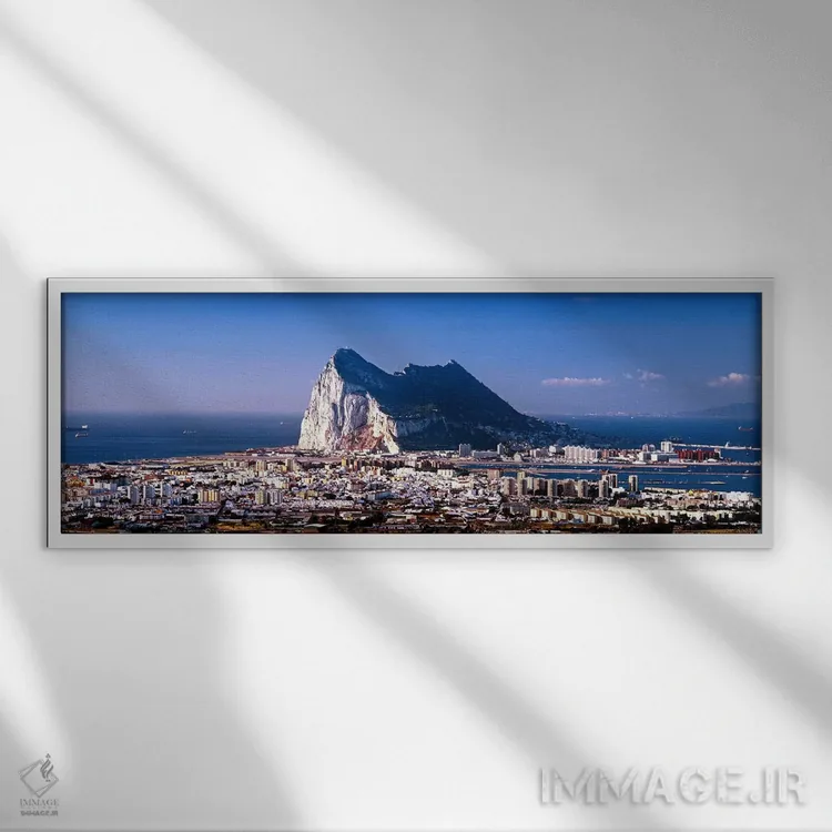 تابلو دکوراتیو Iberian Peninsula,صخره جبل الطارق با لا لینیا د لا کنسپ… اثر پانورامیک ایمجز - نمای قابدار سفید