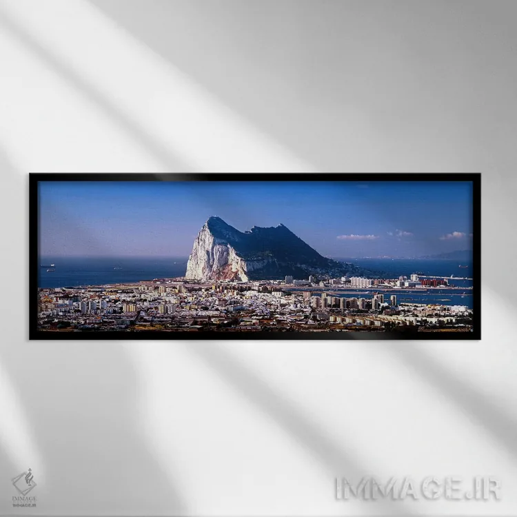 تابلو دکوراتیو Iberian Peninsula,صخره جبل الطارق با لا لینیا د لا کنسپ… اثر پانورامیک ایمجز - نمای قابدار مشکی