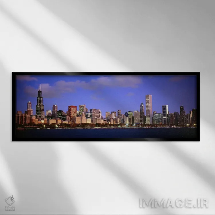تابلو دکوراتیو Chicago, Cook County, Illinois, USA,منظره آسمان نمای مر… اثر پانورامیک ایمجز - نمای قابدار مشکی