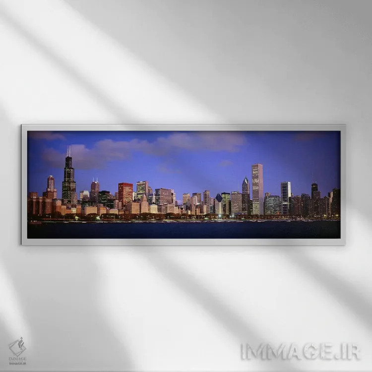 تابلو دکوراتیو Chicago, Cook County, Illinois, USA,منظره آسمان نمای مر… اثر پانورامیک ایمجز - نمای قابدار سفید