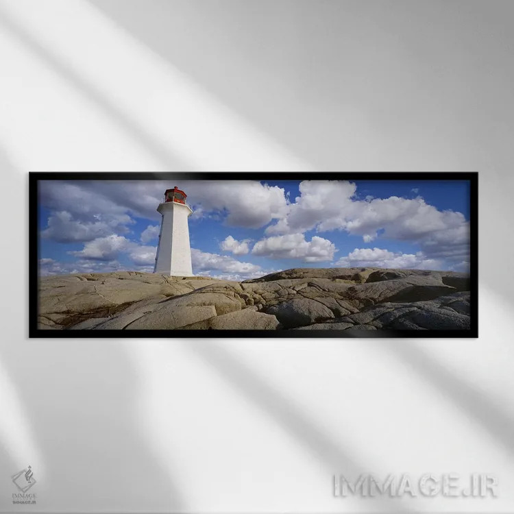 تابلو دکوراتیو Nova Scotia, Canada,نمای زاویه پایین از یک فانوس دریایی… اثر پانورامیک ایمجز - نمای قابدار مشکی