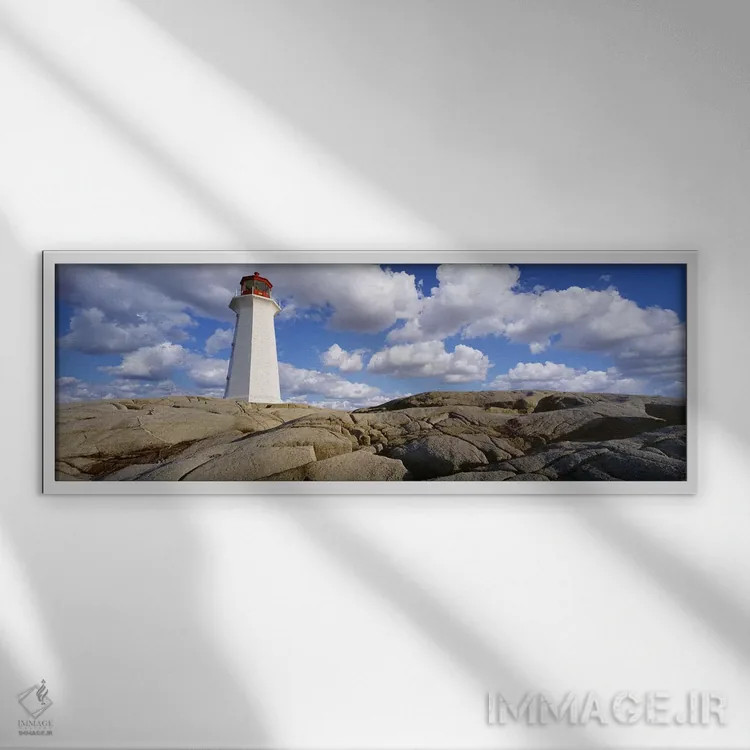 تابلو دکوراتیو Nova Scotia, Canada,نمای زاویه پایین از یک فانوس دریایی… اثر پانورامیک ایمجز - نمای قابدار سفید