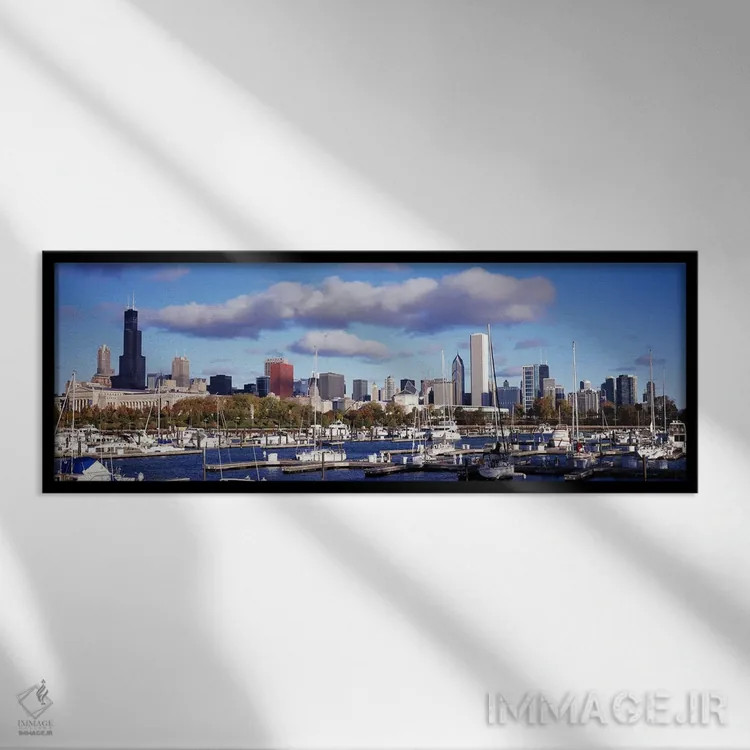 تابلو دکوراتیو Illinois, USA,قایق های پهلو گرفته در بندر بورنهام، شیکا… اثر پانورامیک ایمجز - نمای قابدار مشکی