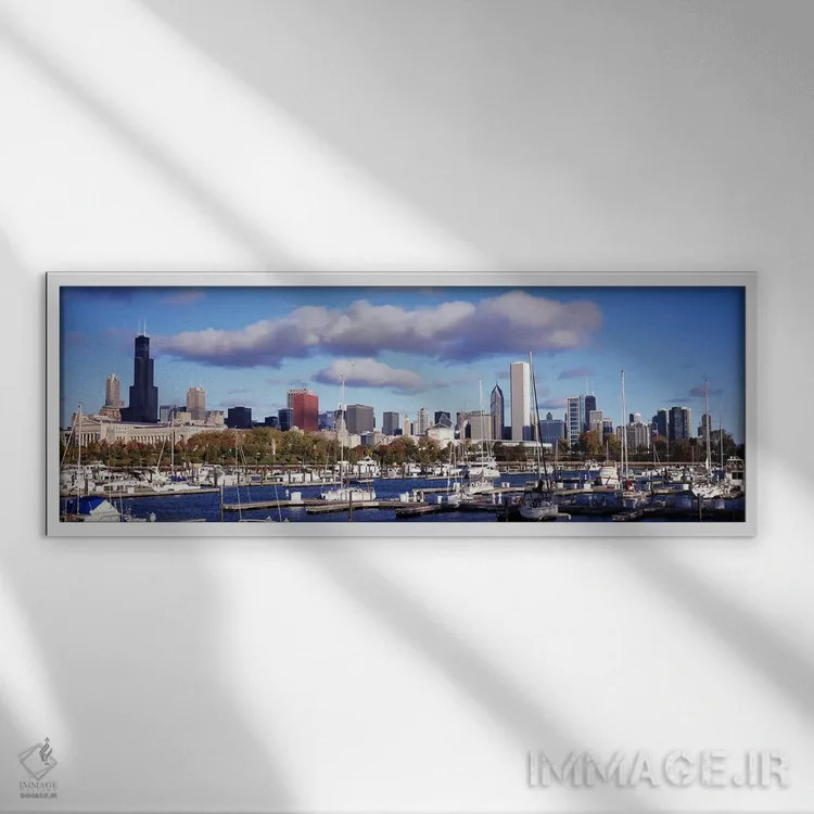 تابلو دکوراتیو Illinois, USA,قایق های پهلو گرفته در بندر بورنهام، شیکا… اثر پانورامیک ایمجز - نمای قابدار سفید