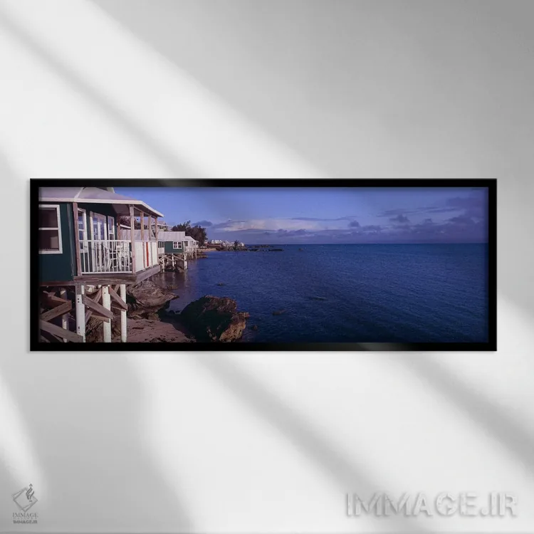 تابلو دکوراتیو کلبه های ساحلی، برمودا اثر پانورامیک ایمجز - نمای قابدار مشکی