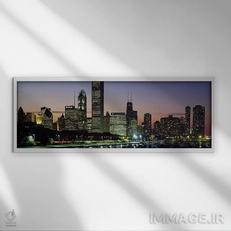 تابلو دکوراتیو Chicago, Cook County, Illinois, USA,ساختمان های روشن در… اثر پانورامیک ایمجز - نمای قابدار سفید