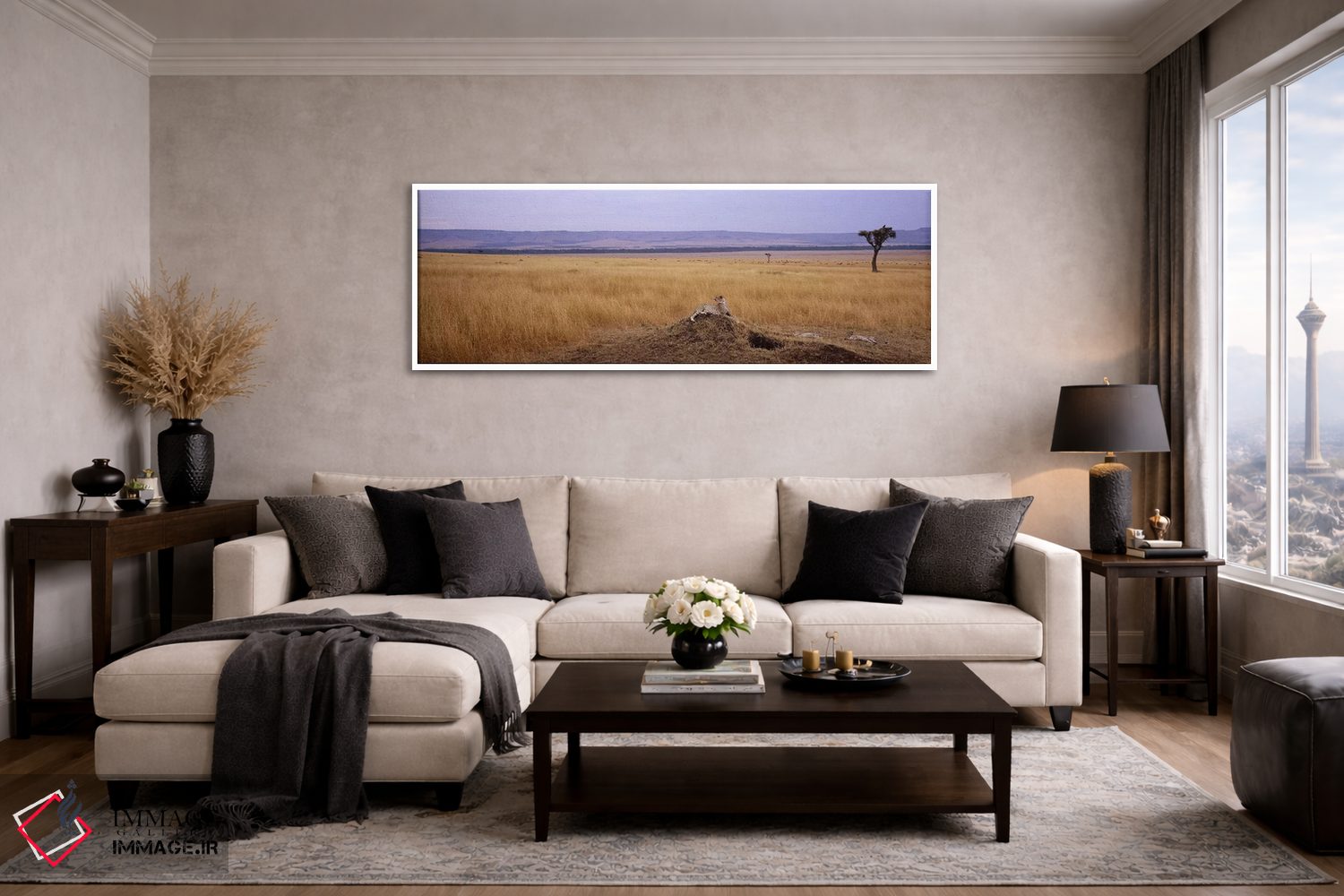 تابلو دکوراتیو Kenya,یوزپلنگ نشسته بر تپه و نگاه به عقب، ذخیره گاه طبی… اثر پانورامیک ایمجز - D3W