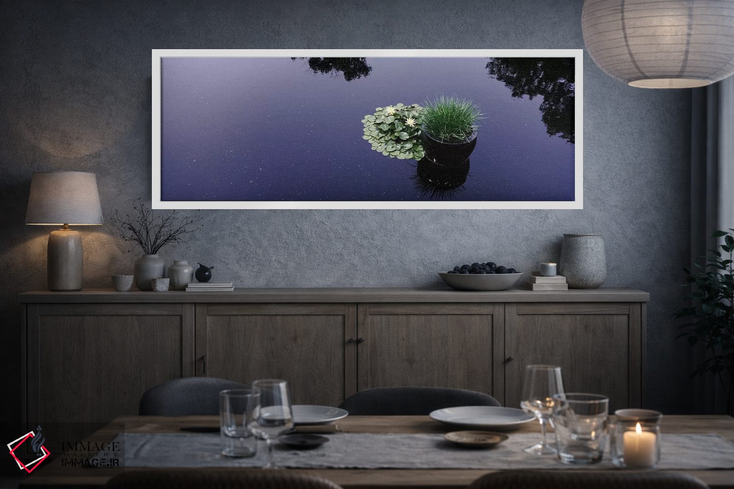 تابلو دکوراتیو Madison, Wisconsin, USA,نیلوفرهای آبی به همراه یک گیاه… اثر پانورامیک ایمجز - D4W