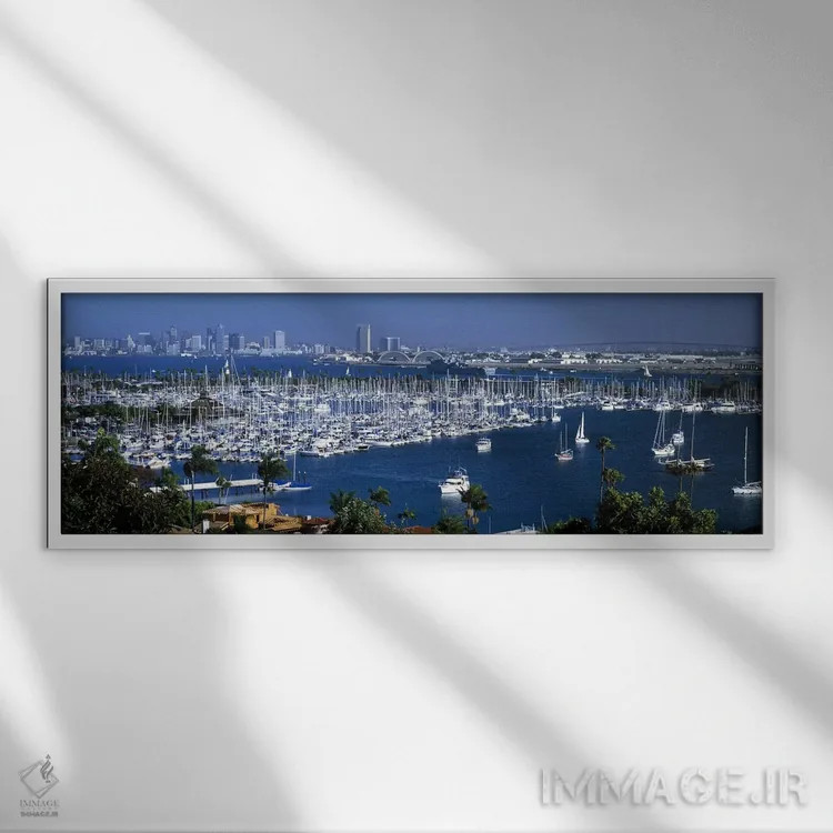 تابلو دکوراتیو San Diego, California, USA,نمای هوایی از قایق های پهلو… اثر پانورامیک ایمجز - نمای قابدار سفید