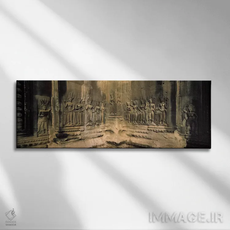 تابلو دکوراتیو Angkor Wat, Angkor, Cambodia,نقش برجسته در یک معبد، انگ… اثر پانورامیک ایمجز - نمای روبهرو روی دیوار