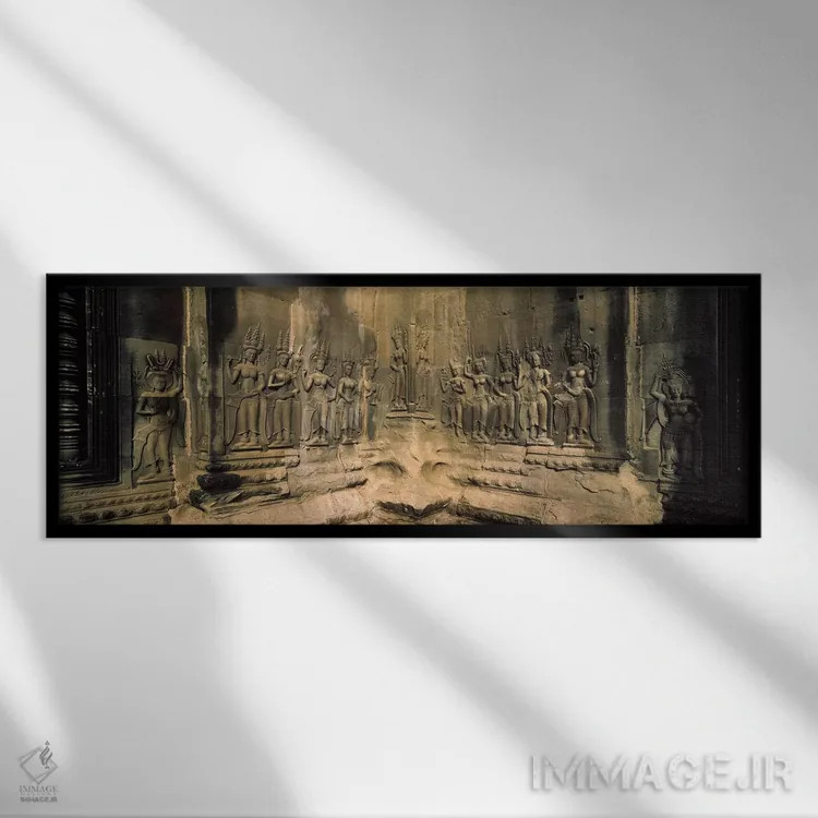 تابلو دکوراتیو Angkor Wat, Angkor, Cambodia,نقش برجسته در یک معبد، انگ… اثر پانورامیک ایمجز - نمای قابدار مشکی