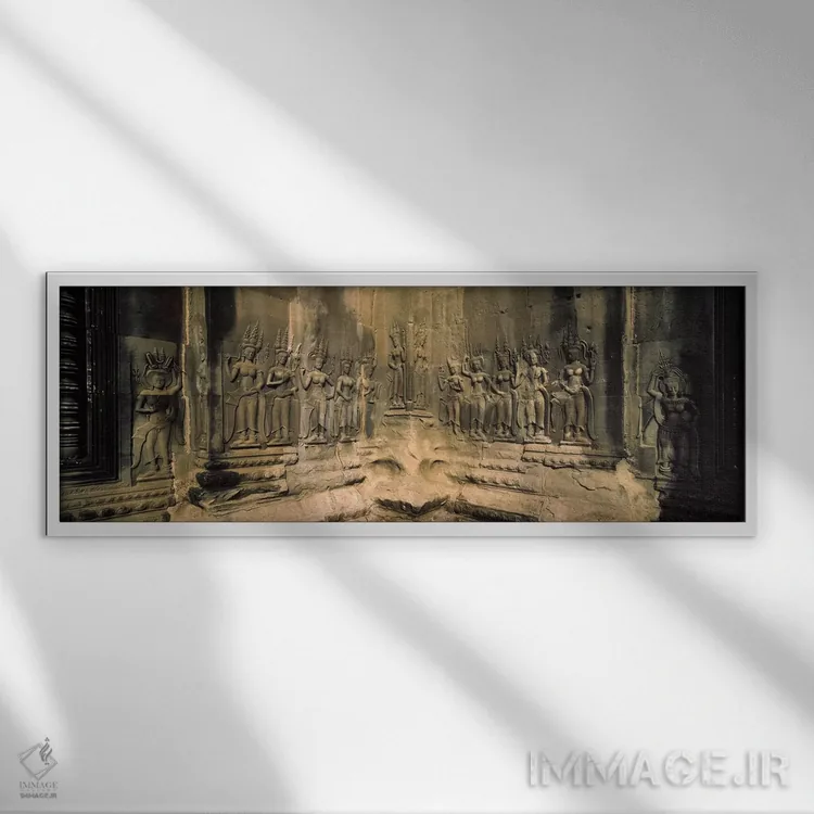 تابلو دکوراتیو Angkor Wat, Angkor, Cambodia,نقش برجسته در یک معبد، انگ… اثر پانورامیک ایمجز - نمای قابدار سفید
