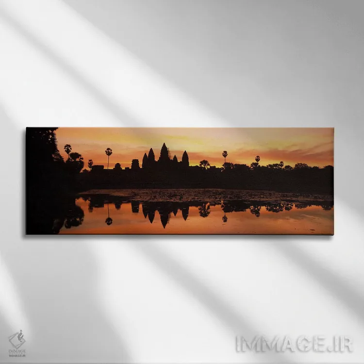 تابلو دکوراتیو Angkor Wat, Angkor, Cambodia,سیلوئت یک معبد، انگکور وات… اثر پانورامیک ایمجز - نمای روبهرو روی دیوار
