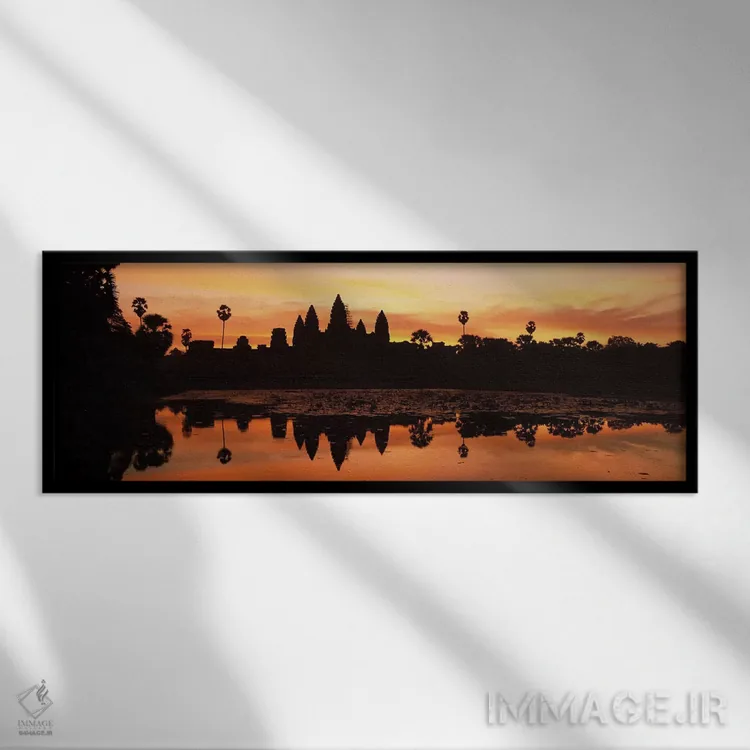 تابلو دکوراتیو Angkor Wat, Angkor, Cambodia,سیلوئت یک معبد، انگکور وات… اثر پانورامیک ایمجز - نمای قابدار مشکی