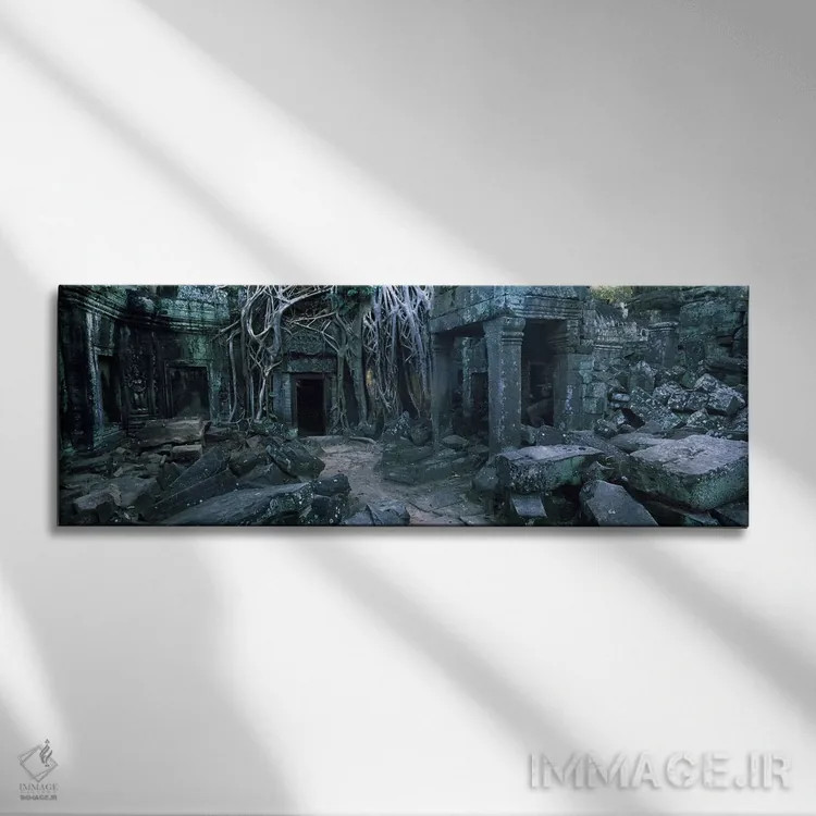 تابلو دکوراتیو Ta Prohm Temple, Angkor, Cambodia,ریشه های درخت روییده… اثر پانورامیک ایمجز - نمای روبهرو روی دیوار