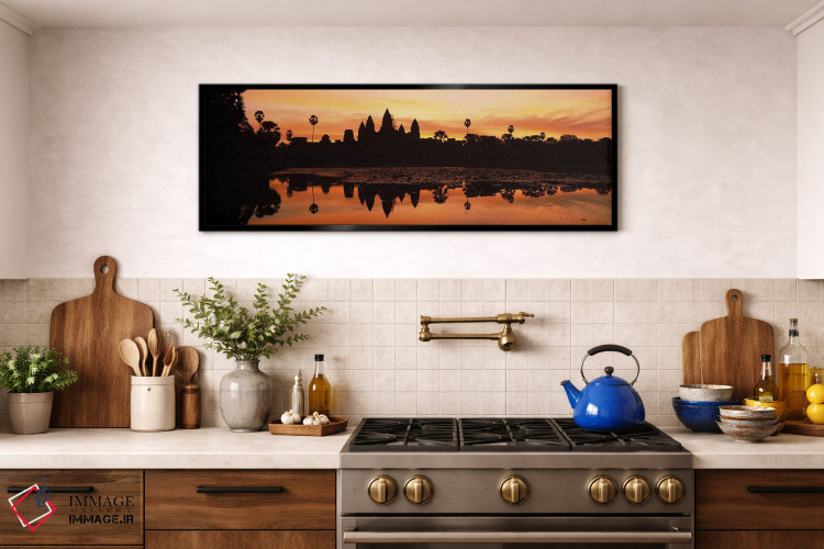 تابلو دکوراتیو Angkor Wat, Angkor, Cambodia,سیلوئت یک معبد، انگکور وات… اثر پانورامیک ایمجز - D2B