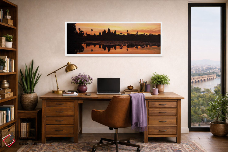 تابلو دکوراتیو Angkor Wat, Angkor, Cambodia,سیلوئت یک معبد، انگکور وات… اثر پانورامیک ایمجز - D1W
