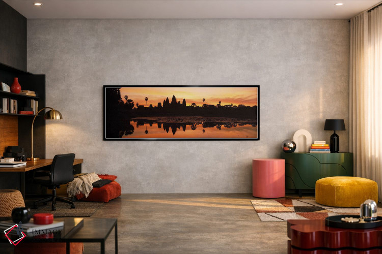 تابلو دکوراتیو Angkor Wat, Angkor, Cambodia,سیلوئت یک معبد، انگکور وات… اثر پانورامیک ایمجز - D6B