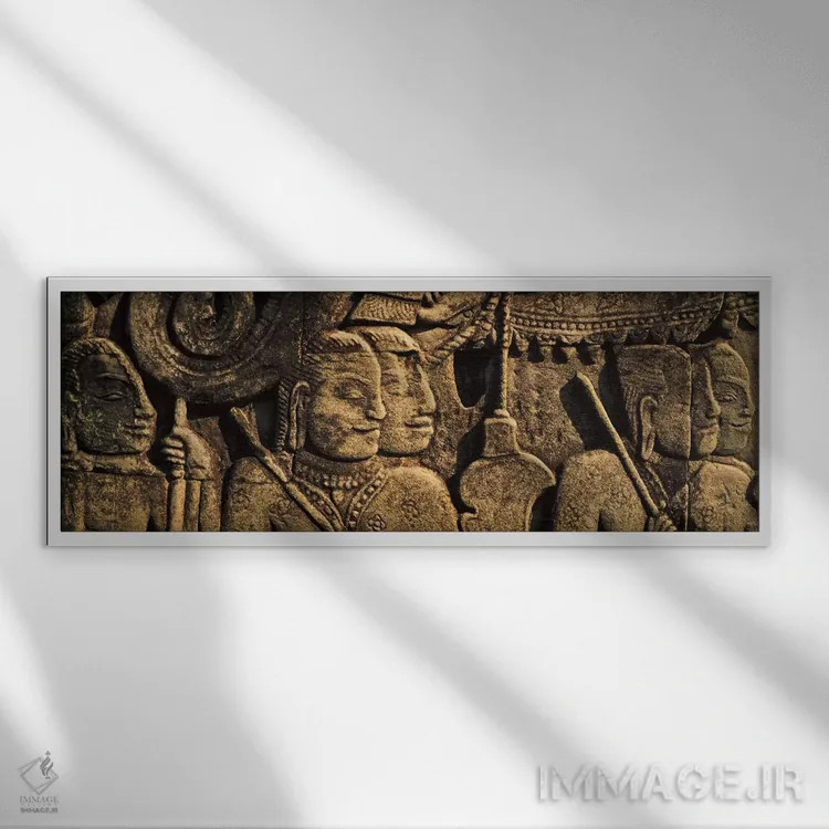 تابلو دکوراتیو Bayon Temple, Angkor, Cambodia,مجسمه ها در یک معبد، معب… اثر پانورامیک ایمجز - نمای قابدار سفید
